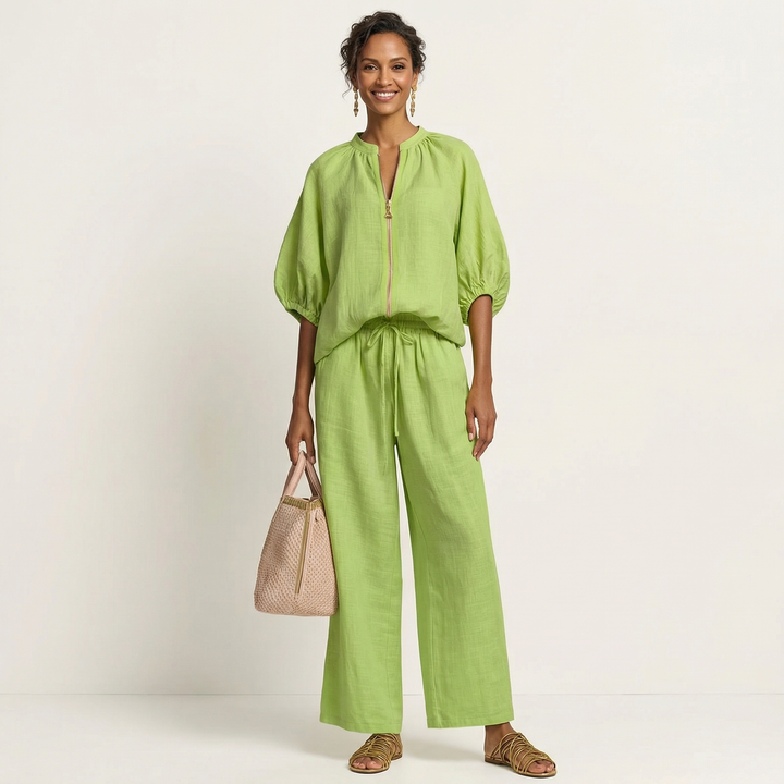 MARLOWE | ZIPPER-FRONT PUFF SLEEVE DRESS FOR WOMEN