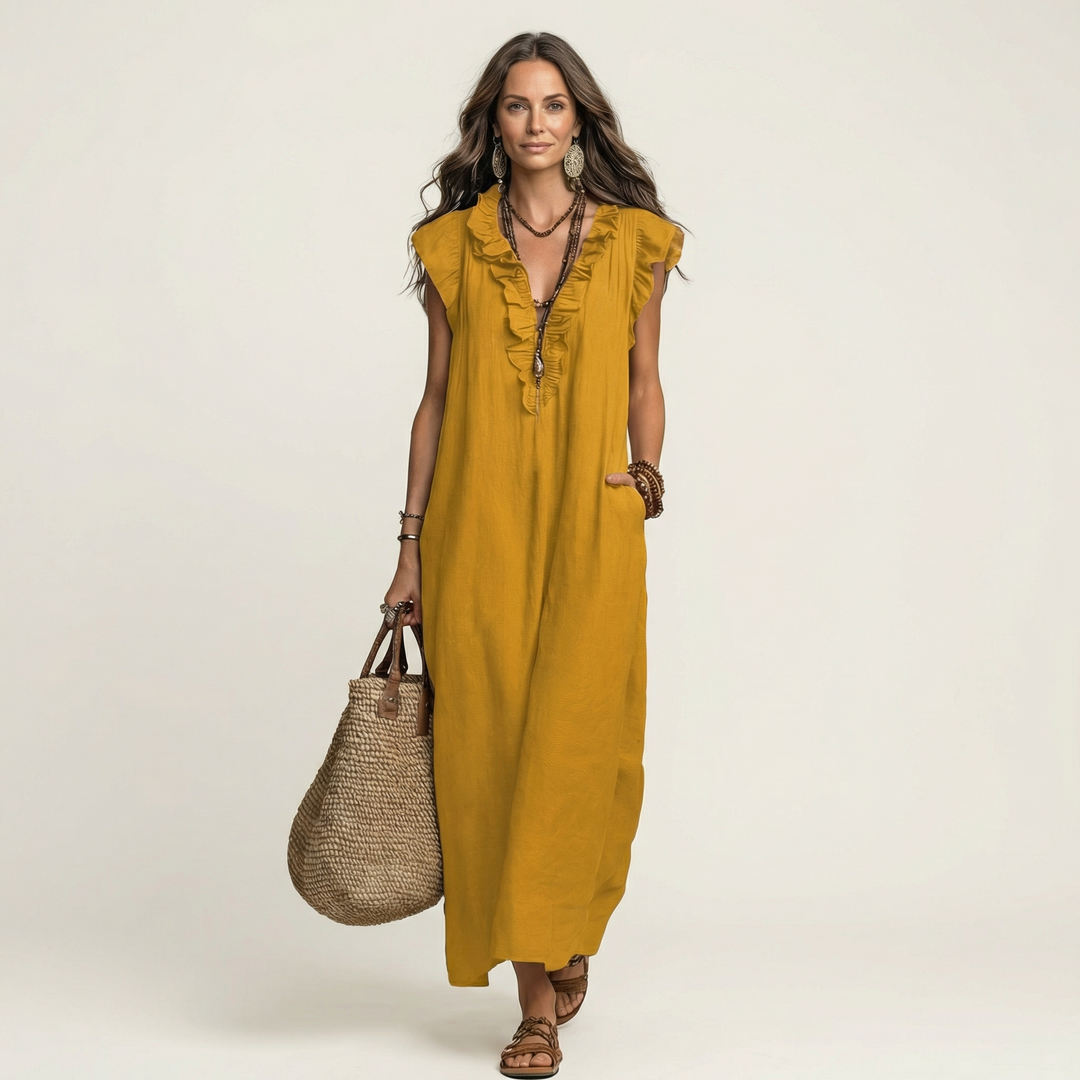 JOSETTE | RUFFLE V-NECK MAXI DRESS FOR WOMEN
