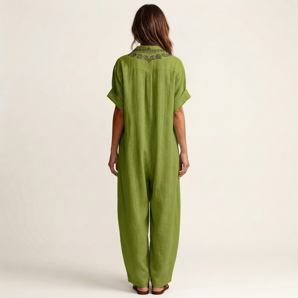 AMARINA | EMBROIDERED V-NECK MAXI DRESS FOR WOMEN