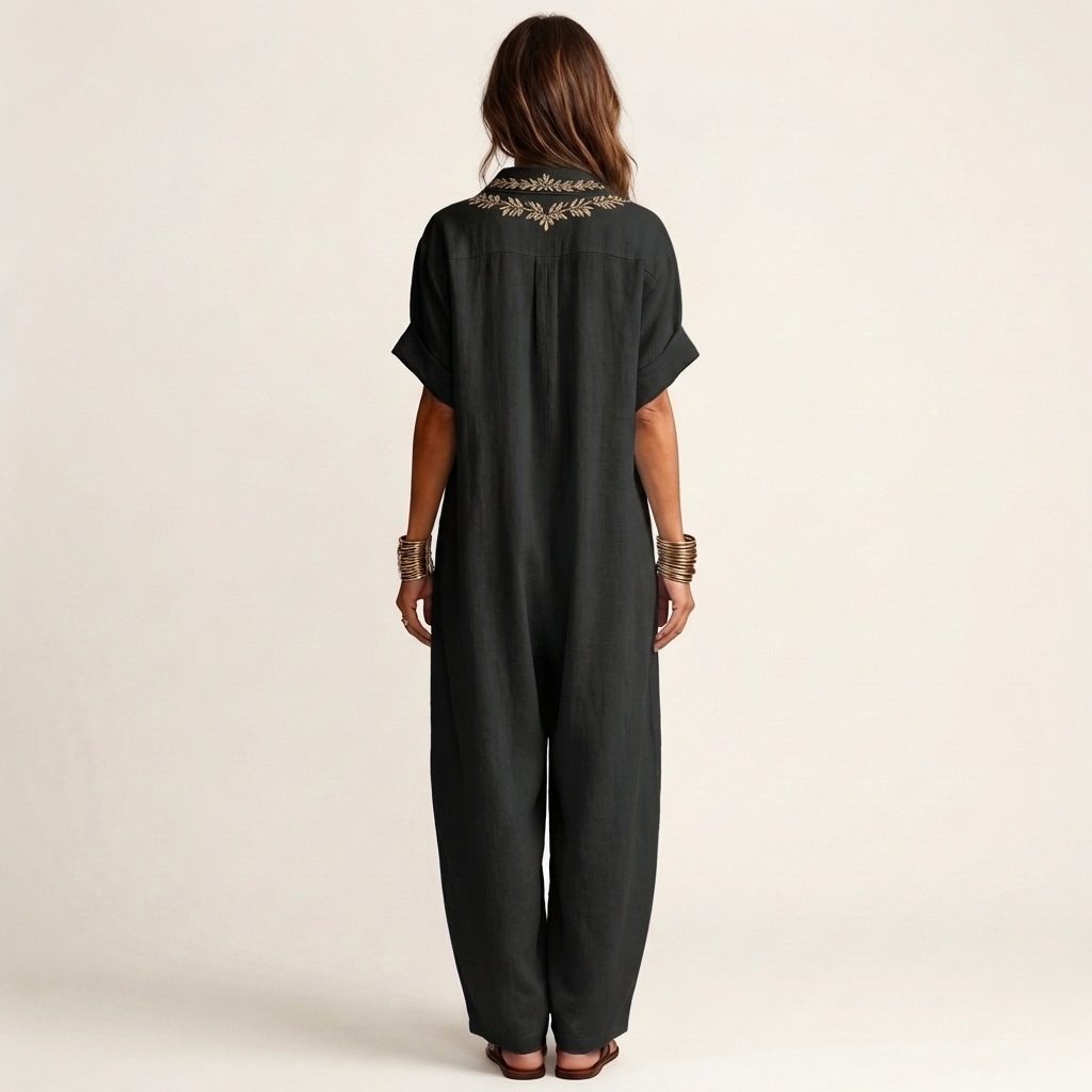 AMARINA | EMBROIDERED V-NECK MAXI DRESS FOR WOMEN