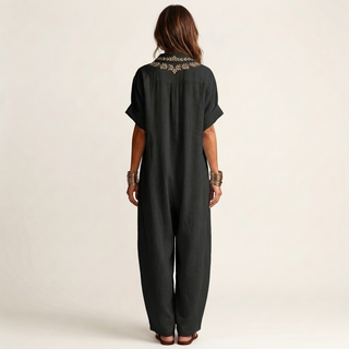 AMARINA | EMBROIDERED V-NECK MAXI DRESS FOR WOMEN