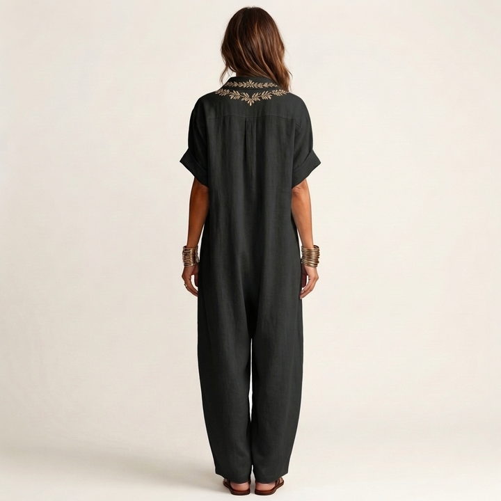 AMARINA | EMBROIDERED V-NECK MAXI DRESS FOR WOMEN