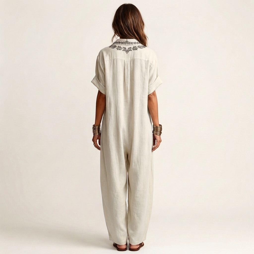 AMARINA | EMBROIDERED V-NECK MAXI DRESS FOR WOMEN