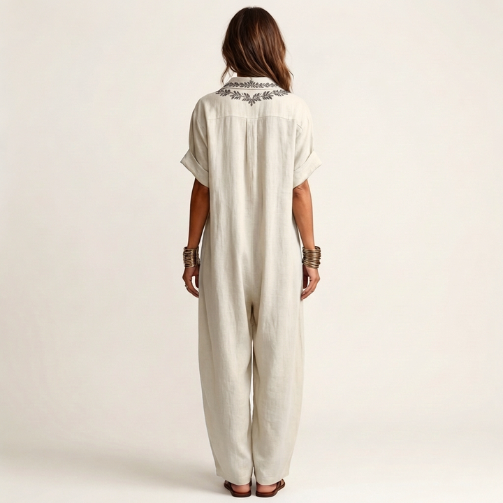 AMARINA | EMBROIDERED V-NECK MAXI DRESS FOR WOMEN