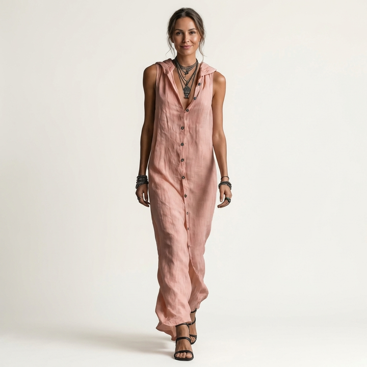 MIRABELL | HOODED BUTTON-FRONT MAXI DRESS FOR WOMEN