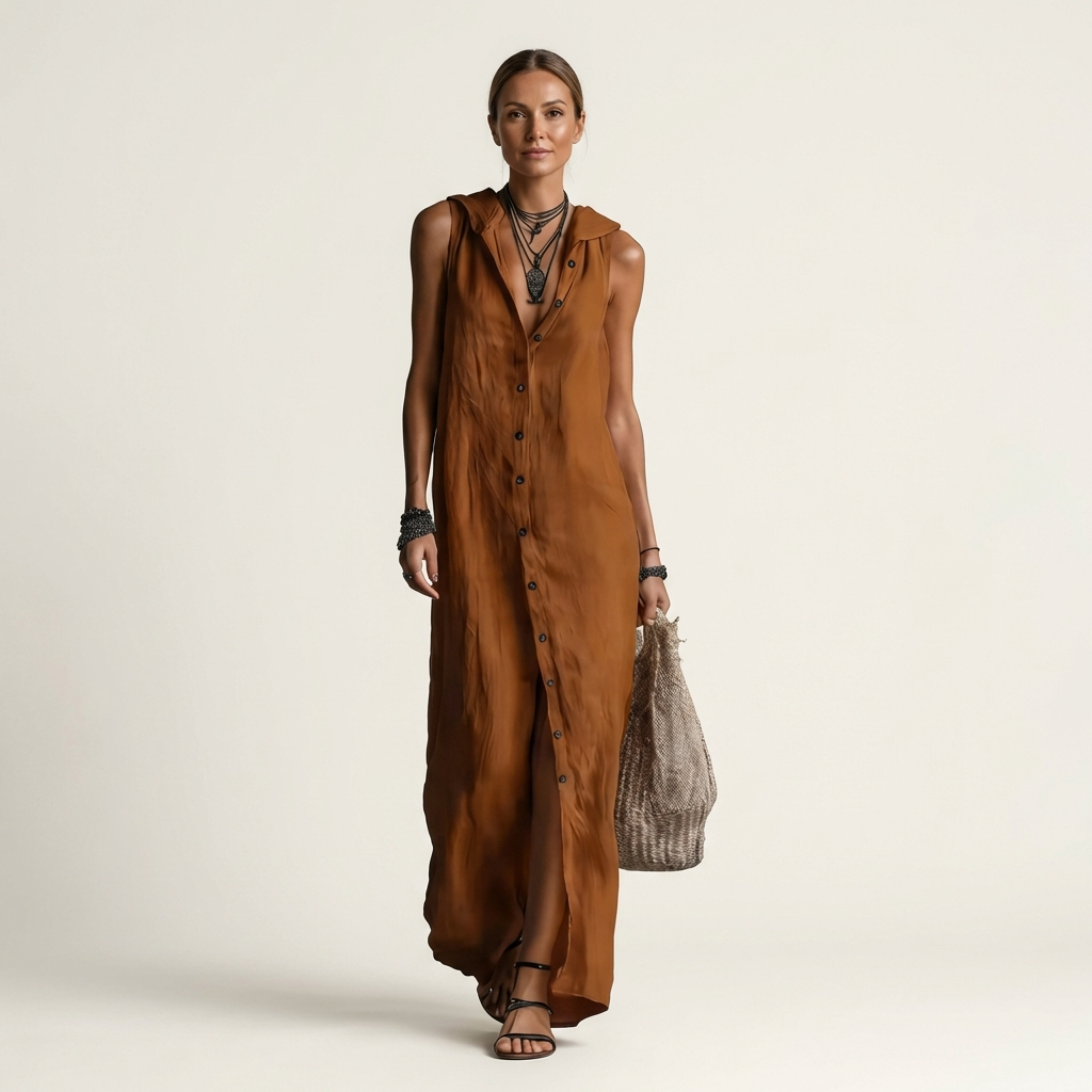 MIRABELL | HOODED BUTTON-FRONT MAXI DRESS FOR WOMEN
