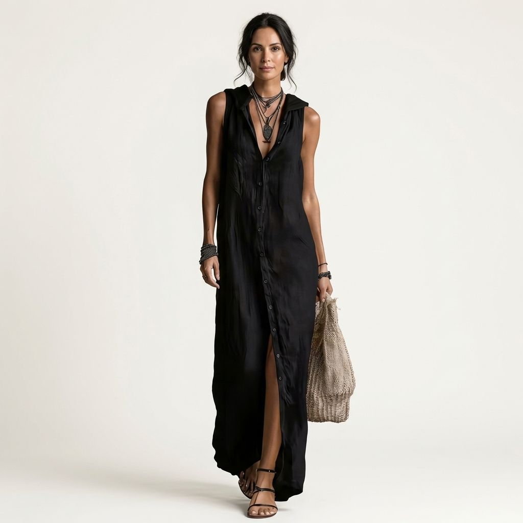 MIRABELL | HOODED BUTTON-FRONT MAXI DRESS FOR WOMEN