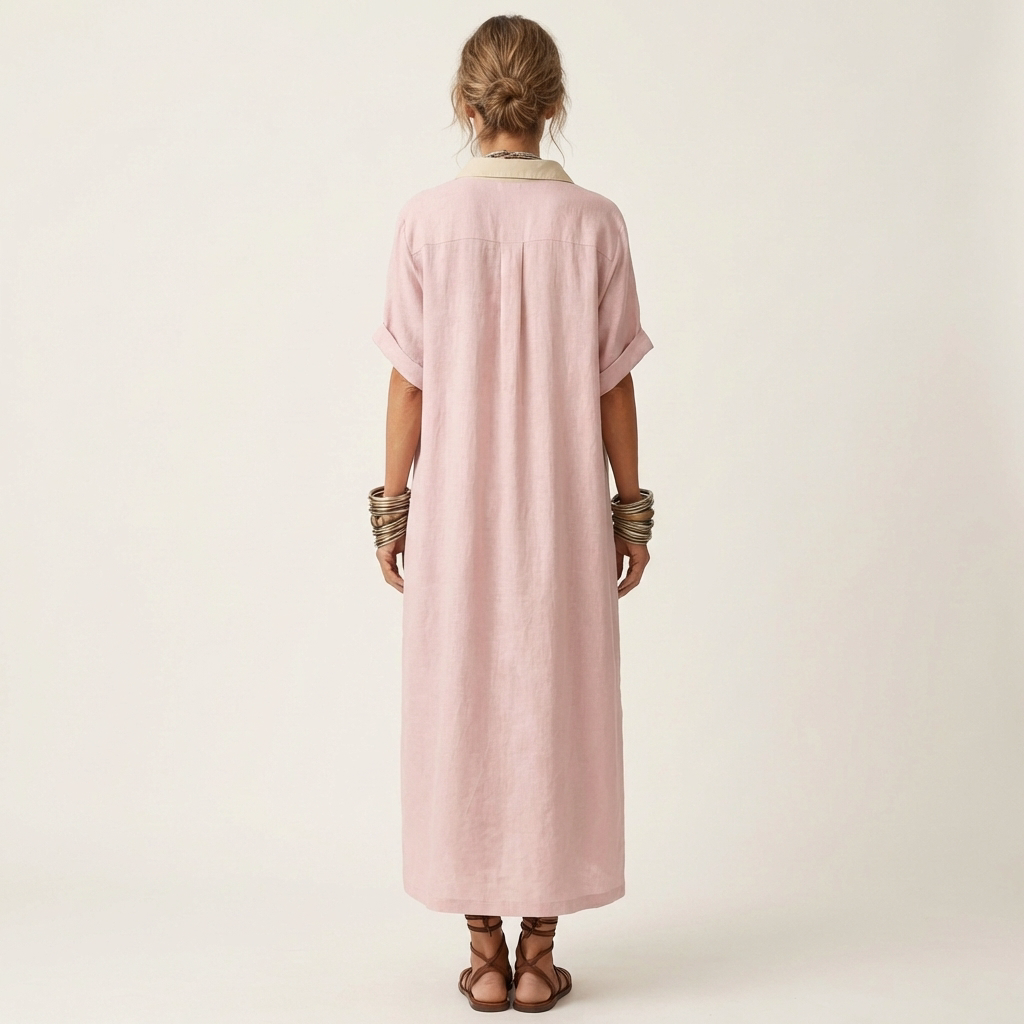 KAMIRA | CONTRAST-COLLAR BUTTON-FRONT MAXI DRESS FOR WOMEN