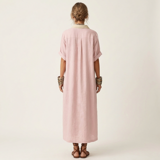 KAMIRA | CONTRAST-COLLAR BUTTON-FRONT MAXI DRESS FOR WOMEN