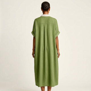 KAMIRA | CONTRAST-COLLAR BUTTON-FRONT MAXI DRESS FOR WOMEN