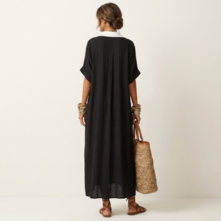KAMIRA | CONTRAST-COLLAR BUTTON-FRONT MAXI DRESS FOR WOMEN