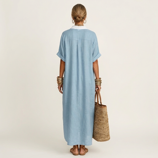 KAMIRA | CONTRAST-COLLAR BUTTON-FRONT MAXI DRESS FOR WOMEN