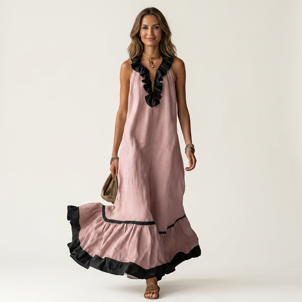 MAYLINE | SLEEVELESS RUFFLE-NECK MAXI DRESS FOR WOMEN