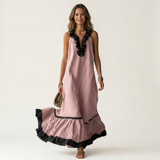 MAYLINE | SLEEVELESS RUFFLE-NECK MAXI DRESS FOR WOMEN