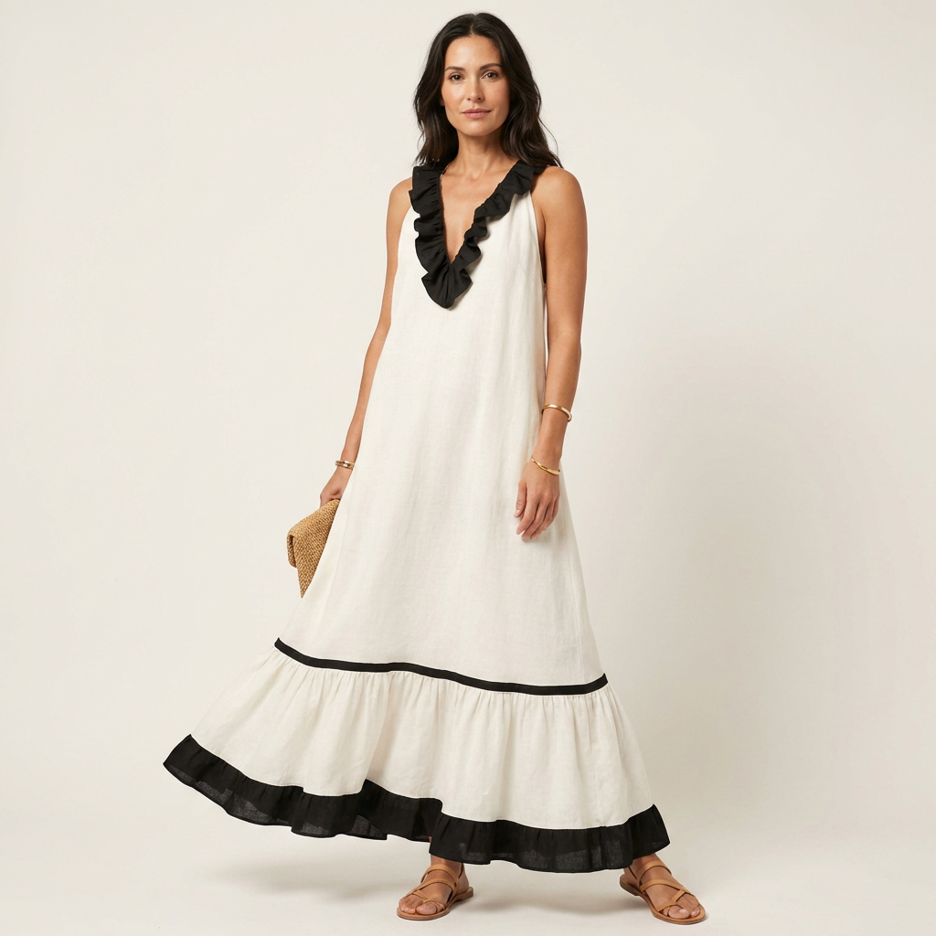 MAYLINE | SLEEVELESS RUFFLE-NECK MAXI DRESS FOR WOMEN