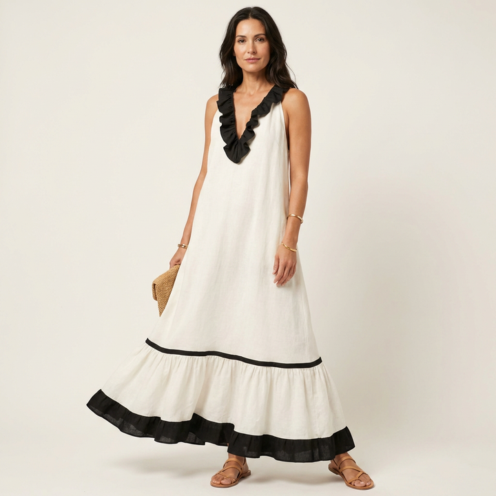 MAYLINE | SLEEVELESS RUFFLE-NECK MAXI DRESS FOR WOMEN
