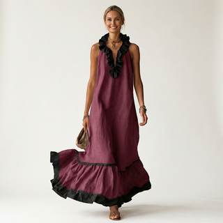 MAYLINE | SLEEVELESS RUFFLE-NECK MAXI DRESS FOR WOMEN
