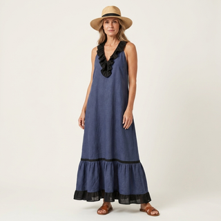 MAYLINE | SLEEVELESS RUFFLE-NECK MAXI DRESS FOR WOMEN