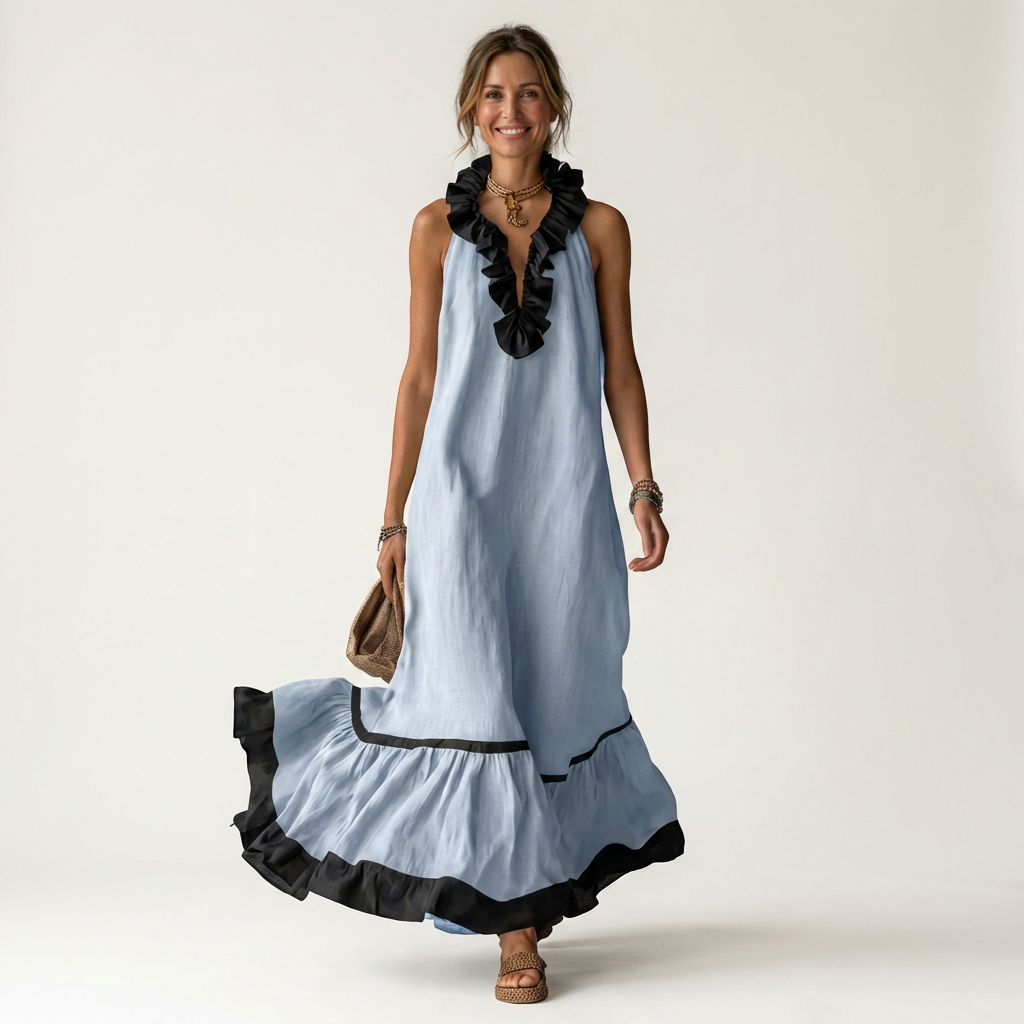 MAYLINE | SLEEVELESS RUFFLE-NECK MAXI DRESS FOR WOMEN