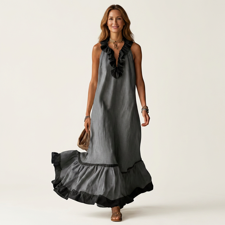 MAYLINE | SLEEVELESS RUFFLE-NECK MAXI DRESS FOR WOMEN