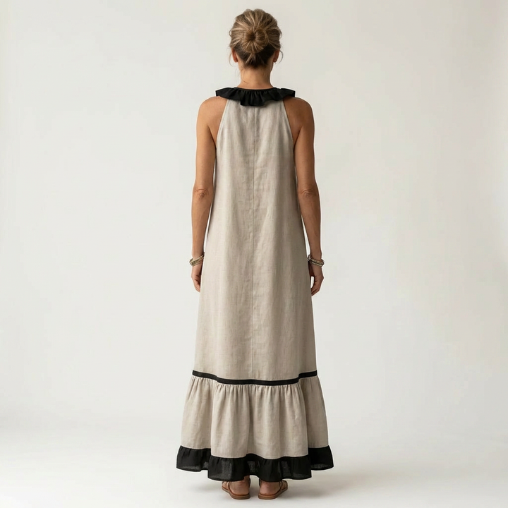 MAYLINE | SLEEVELESS RUFFLE-NECK MAXI DRESS FOR WOMEN