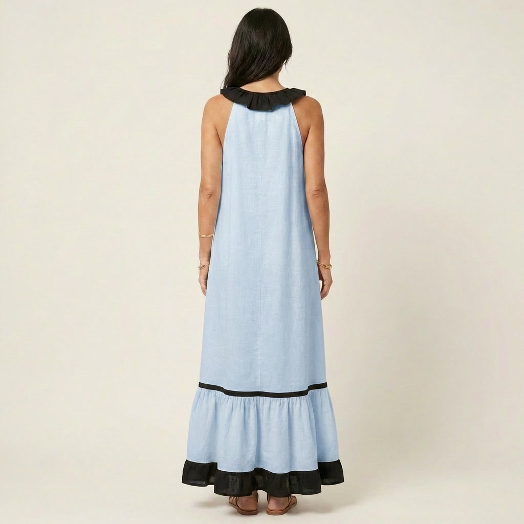 MAYLINE | SLEEVELESS RUFFLE-NECK MAXI DRESS FOR WOMEN