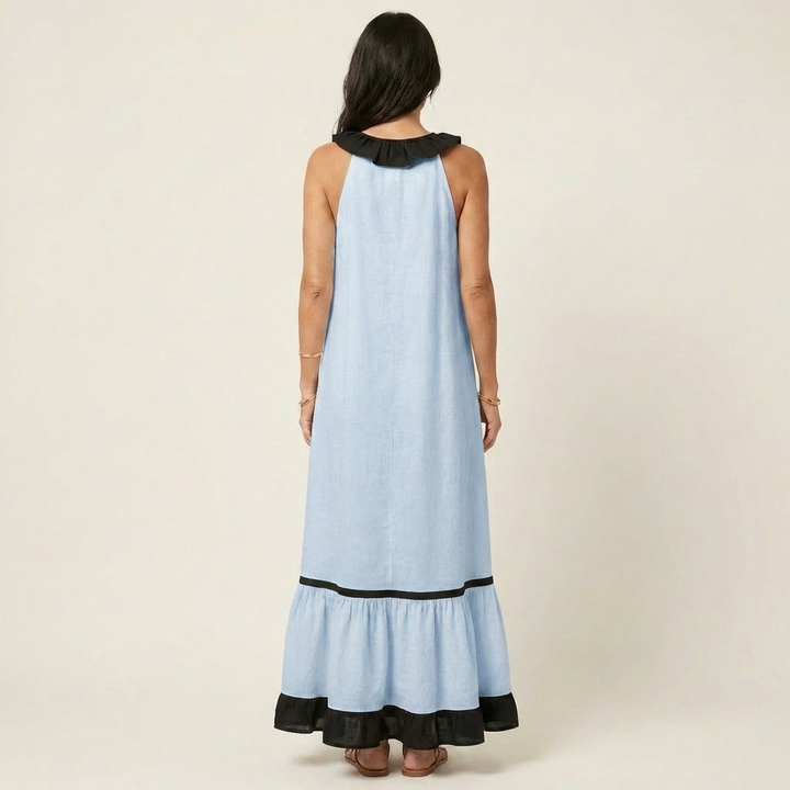 MAYLINE | SLEEVELESS RUFFLE-NECK MAXI DRESS FOR WOMEN