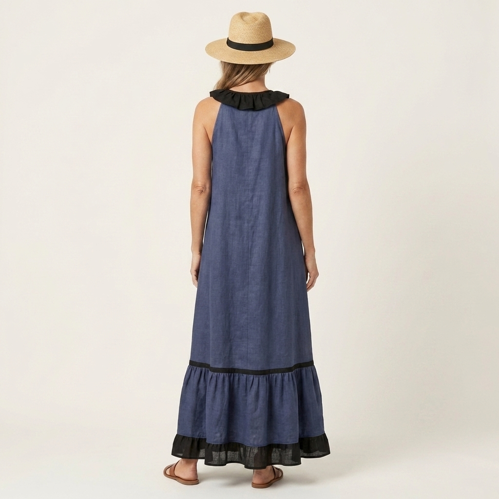 MAYLINE | SLEEVELESS RUFFLE-NECK MAXI DRESS FOR WOMEN
