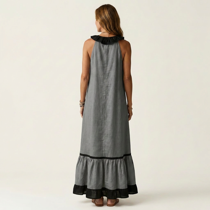 MAYLINE | SLEEVELESS RUFFLE-NECK MAXI DRESS FOR WOMEN