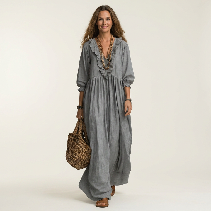 YOSETTA | RUFFLE V-NECK MAXI DRESS FOR WOMEN