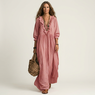 YOSETTA | RUFFLE V-NECK MAXI DRESS FOR WOMEN