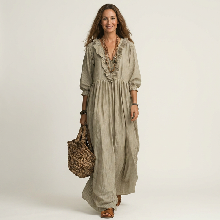 YOSETTA | RUFFLE V-NECK MAXI DRESS FOR WOMEN