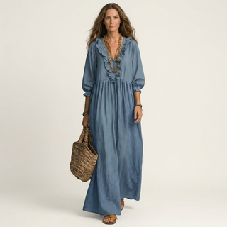 YOSETTA | RUFFLE V-NECK MAXI DRESS FOR WOMEN