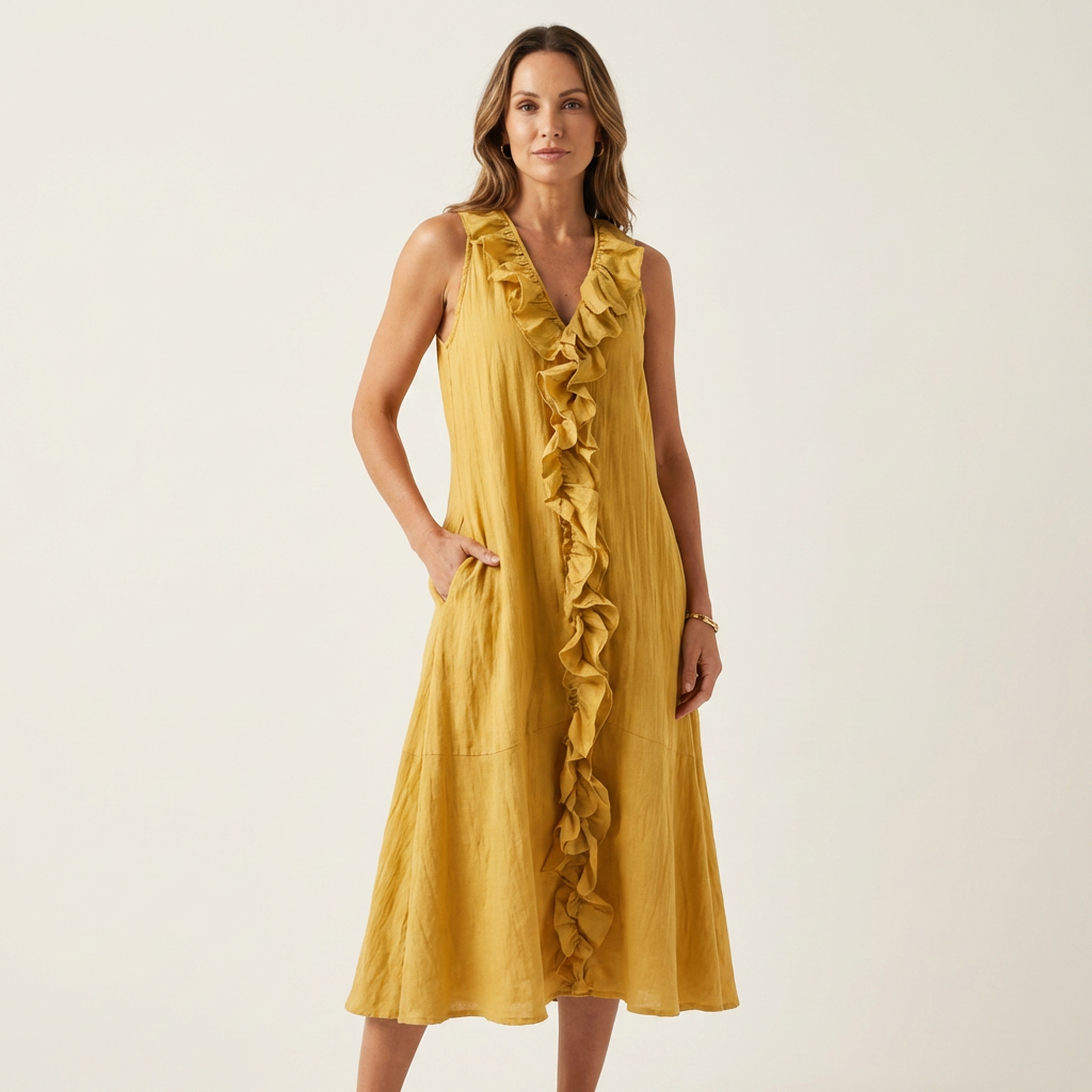 VICKY | RUFFLE-FRONT V-NECK MAXI DRESS FOR WOMEN