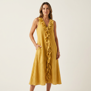 VICKY | RUFFLE-FRONT V-NECK MAXI DRESS FOR WOMEN