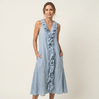 VICKY | RUFFLE-FRONT V-NECK MAXI DRESS FOR WOMEN