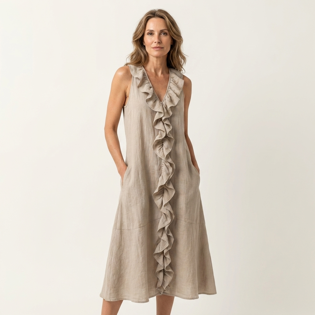 VICKY | RUFFLE-FRONT V-NECK MAXI DRESS FOR WOMEN