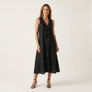 VICKY | RUFFLE-FRONT V-NECK MAXI DRESS FOR WOMEN