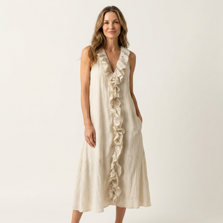 VICKY | RUFFLE-FRONT V-NECK MAXI DRESS FOR WOMEN