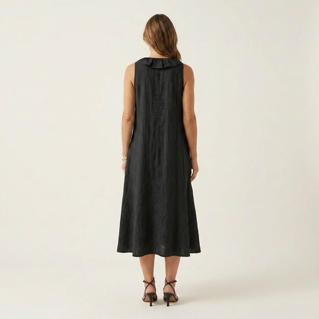 VICKY | RUFFLE-FRONT V-NECK MAXI DRESS FOR WOMEN