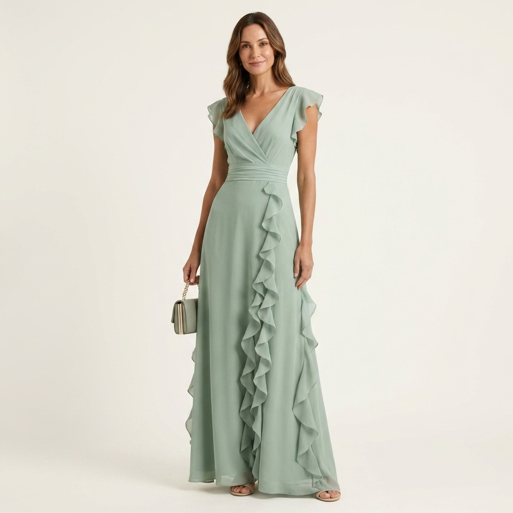 NELLYANA | WRAP-STYLE V-NECK MAXI DRESS FOR WOMEN