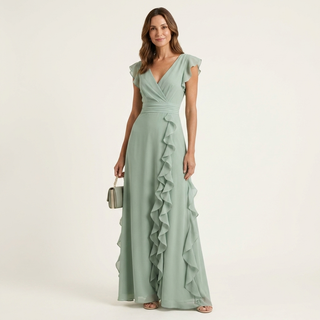 NELLYANA | WRAP-STYLE V-NECK MAXI DRESS FOR WOMEN