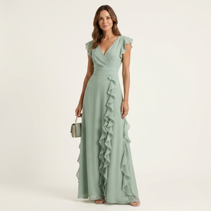 NELLYANA | WRAP-STYLE V-NECK MAXI DRESS FOR WOMEN