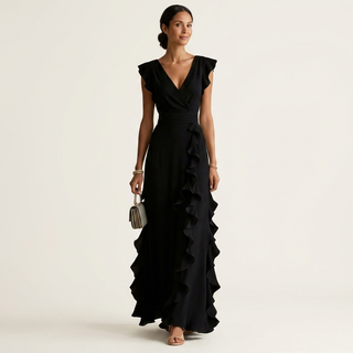 NELLYANA | WRAP-STYLE V-NECK MAXI DRESS FOR WOMEN