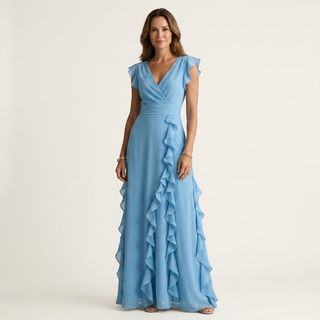 NELLYANA | WRAP-STYLE V-NECK MAXI DRESS FOR WOMEN