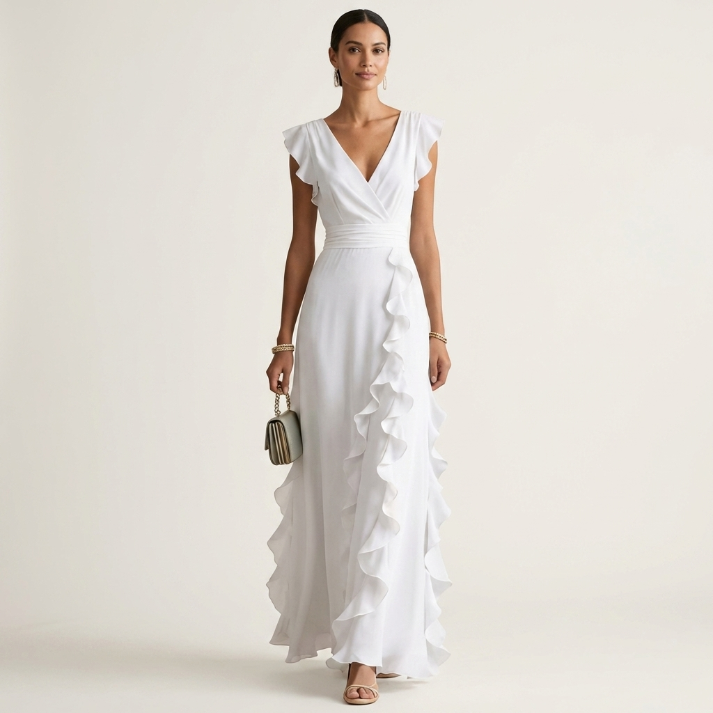NELLYANA | WRAP-STYLE V-NECK MAXI DRESS FOR WOMEN