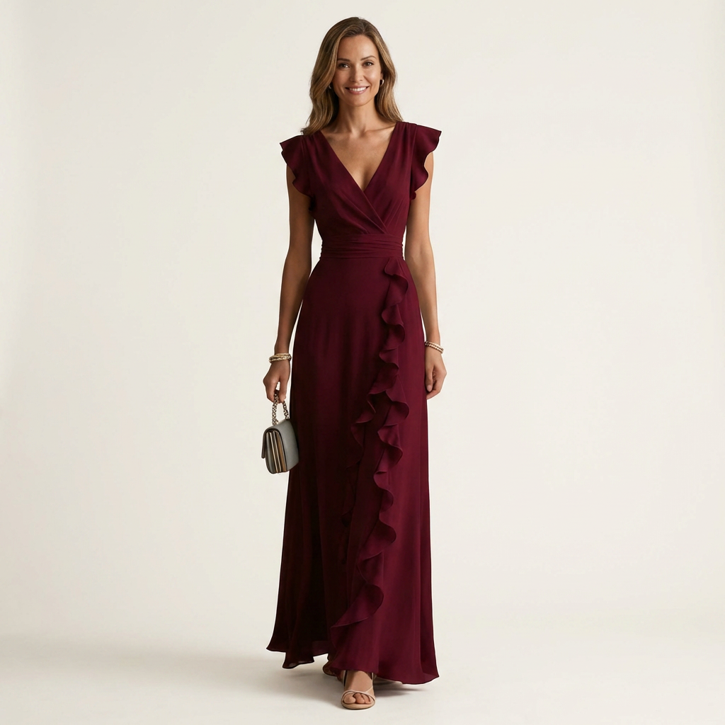 NELLYANA | WRAP-STYLE V-NECK MAXI DRESS FOR WOMEN