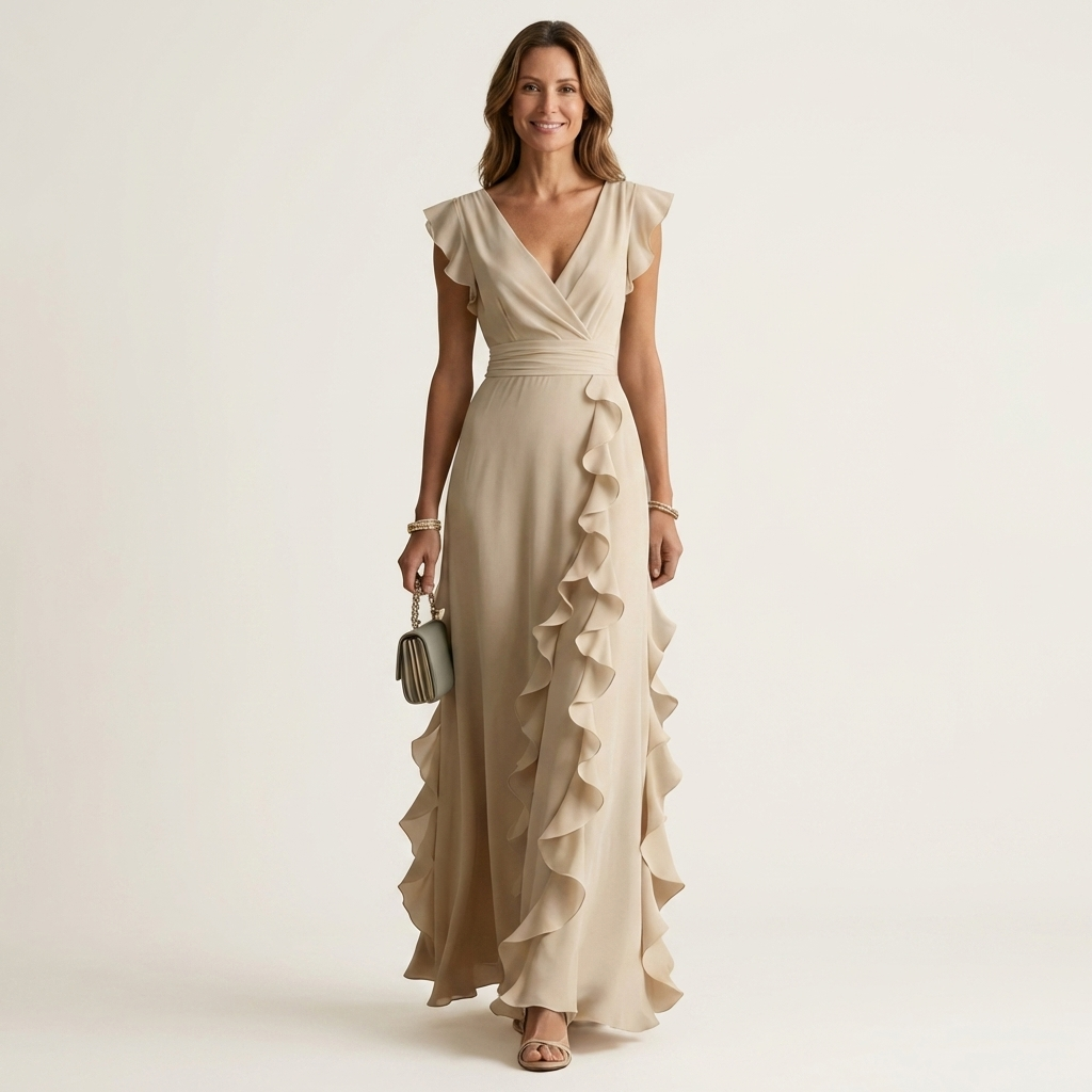 NELLYANA | WRAP-STYLE V-NECK MAXI DRESS FOR WOMEN