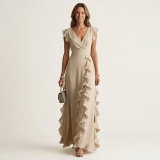 NELLYANA | WRAP-STYLE V-NECK MAXI DRESS FOR WOMEN