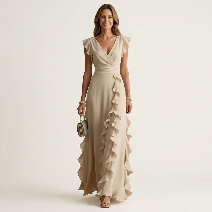 NELLYANA | WRAP-STYLE V-NECK MAXI DRESS FOR WOMEN